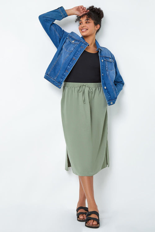 Curve Linen Look Midi Skirt...