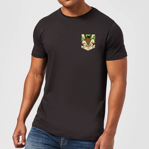 Looney Tunes Wile E Coyote Face Faux Pocket Men's T-Shirt - Black - 4XL