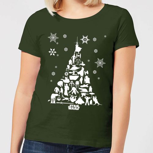 Star Wars Character Christmas Tree Women's Christmas T-Shirt - Forest Green - XXL