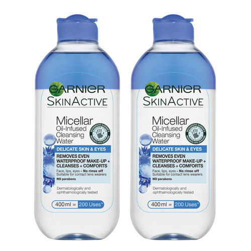 Garnier Micellar Water Facial Cleanser Delicate Skin and Eyes 400ml Duo Pack