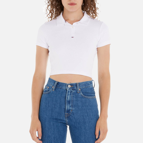 Tommy Jeans Essential Crop Rib Cotton-Blend Polo Shirt - XL