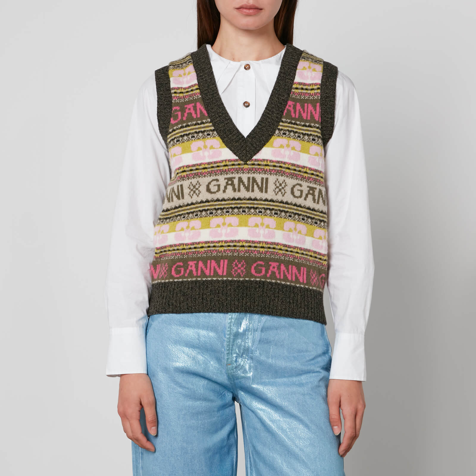 Ganni Logo-Intarsia Wool-Blend Vest - XL | £195.00 | Grazia