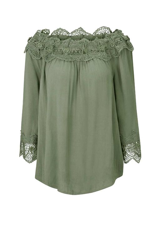 Damen Carmen-Spitzenbluse,...