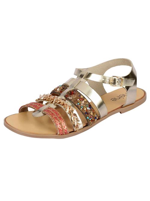 Leder-Sandalette, goldfarben...