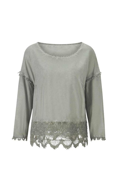 Damen Bluse m. Spitze, schilf