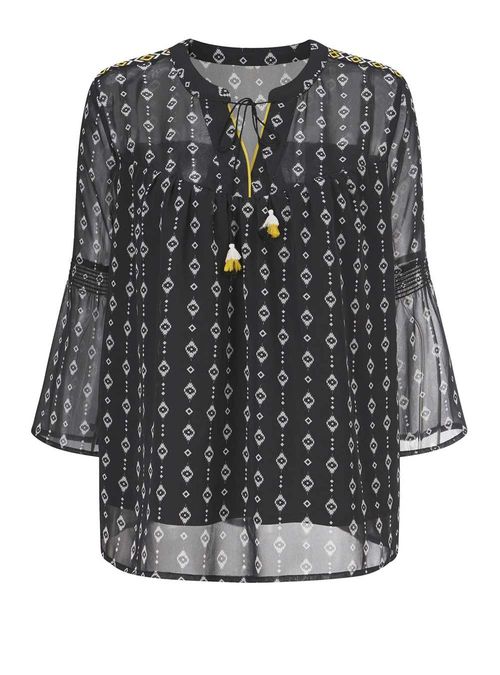 Druckbluse, schwarz-weiß von...