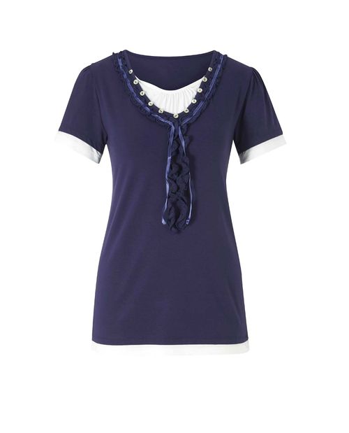 Damen Shirt, nachtblau-ecru