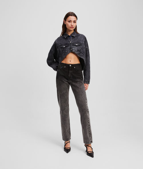 Karl Lagerfeld, Hoch Geschnittene Ombré-jeans Mit Geradem Bein, Frau, Washed Black Ombre, Größe: W32 L30