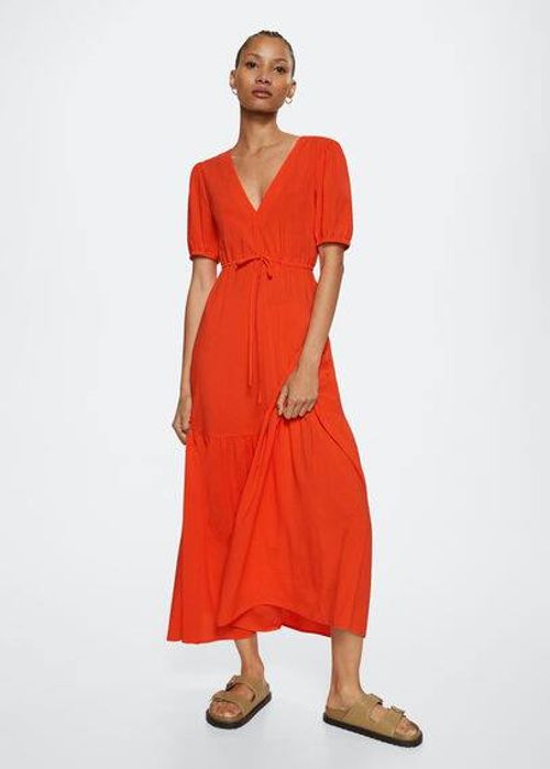 Flowy long dress coral red -...