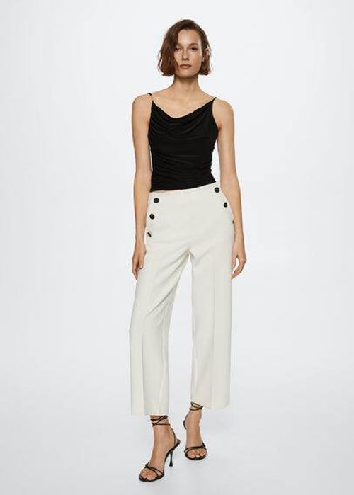 Cropped button trousers ecru...