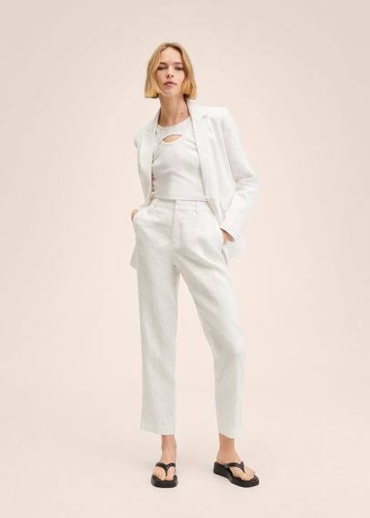 Straight linen-blend trousers | MANGO