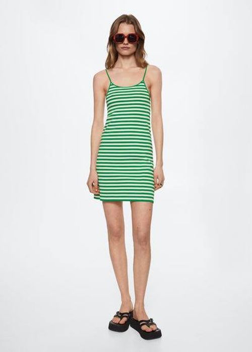 Striped ribbed dress green -...