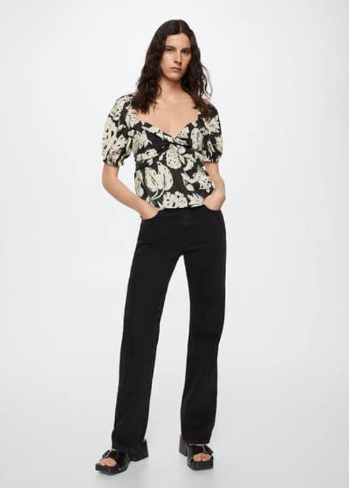 Floral flowy shirt black -...