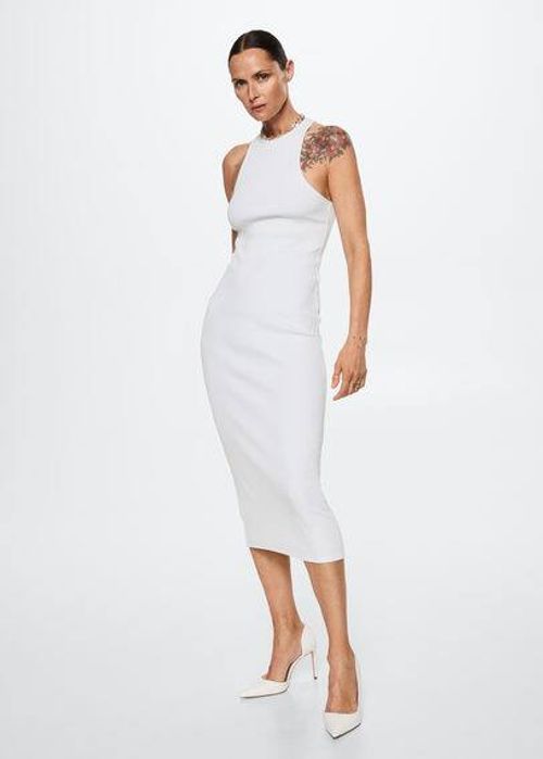 Ribbed cotton dress white -...