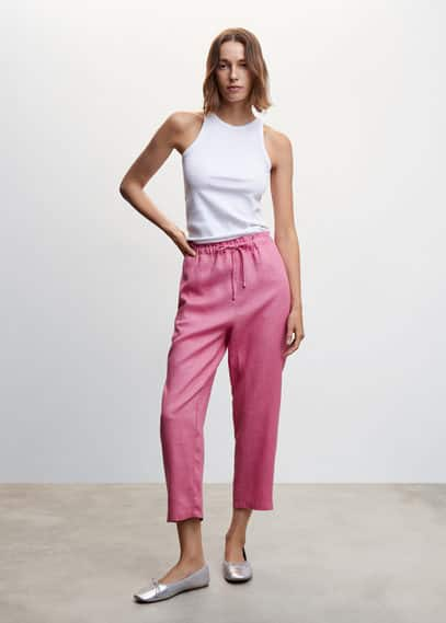 MANGO Women's Bow Linen Pants - Macy's