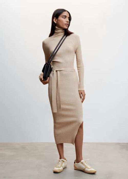 Perkins-neck ribbed dress