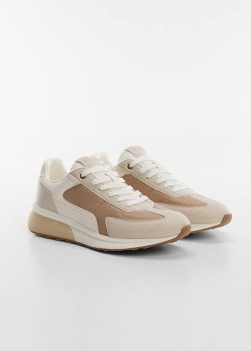 Leather mixed sneakers beige...