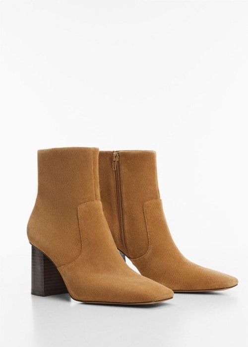 Heel suede ankle boot brown -...