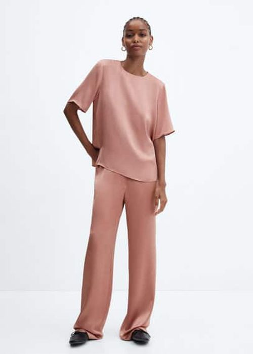 Satin trousers with elastic waist pastel pink - Woman - L - MANGO