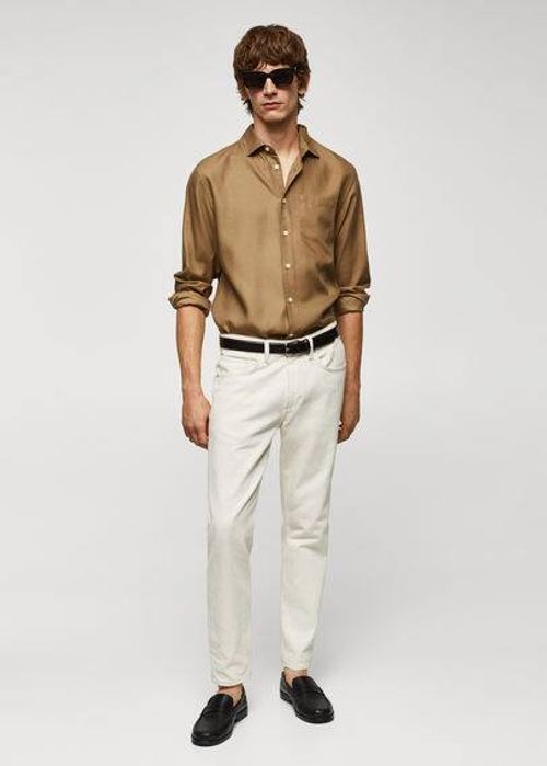 100% tencel shirt with pocket beige - Man - L - MANGO MAN