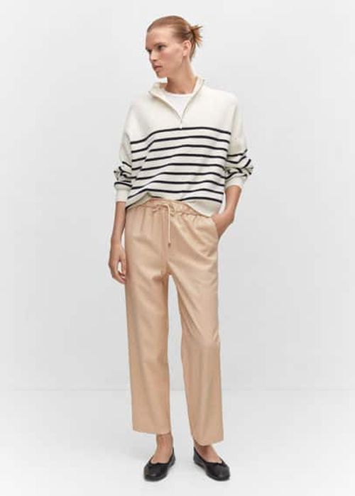 Flowy straight-fit trousers with bow beige - Woman - M - MANGO