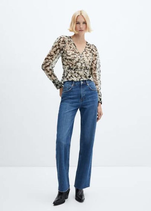 Animal-print velvet blouse