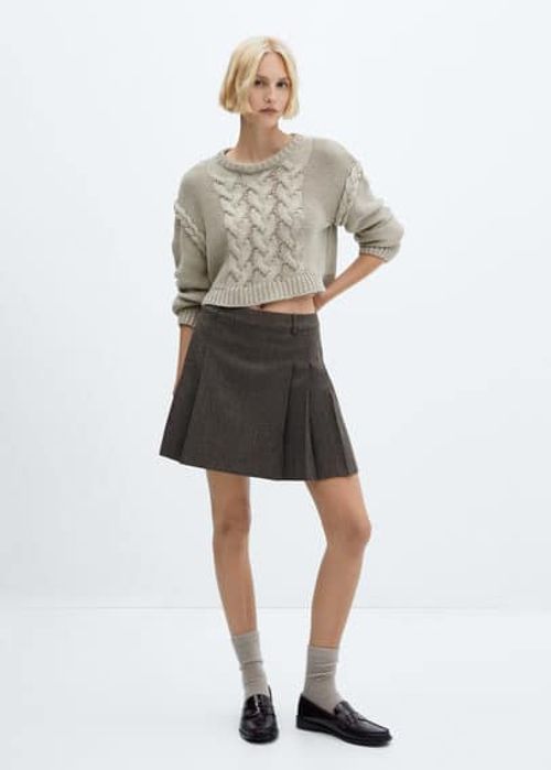 Pleated mini-skirt grey -...