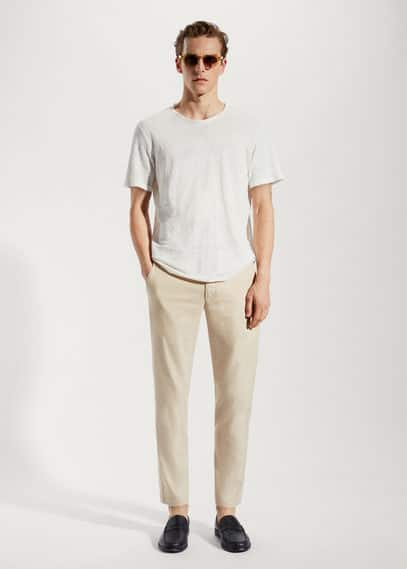 MANGO Seersucker Textured Trousers Black Men Trousers|akgalleria.com