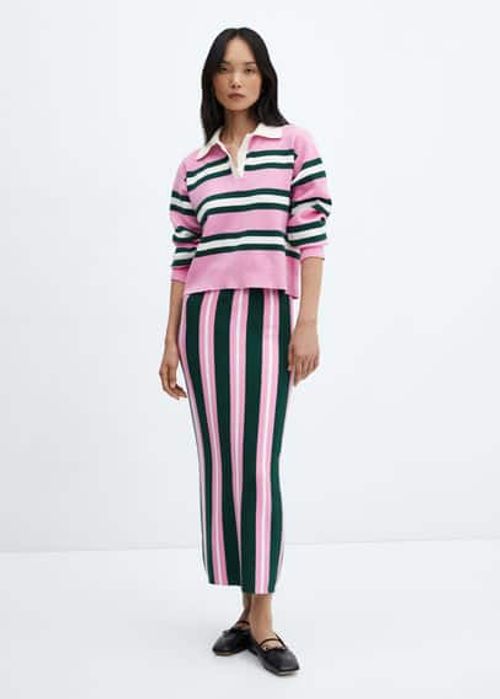 MANGO Striped Knit Trousers in Ecru