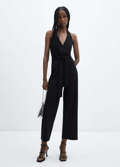 Halter jumpsuit with bow detail black - Woman - M - MANGO | £19.99