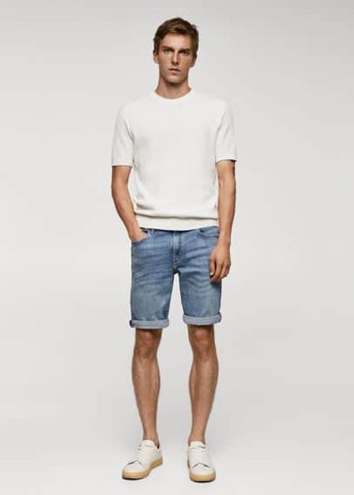 Slim-fit denim bermuda shorts...