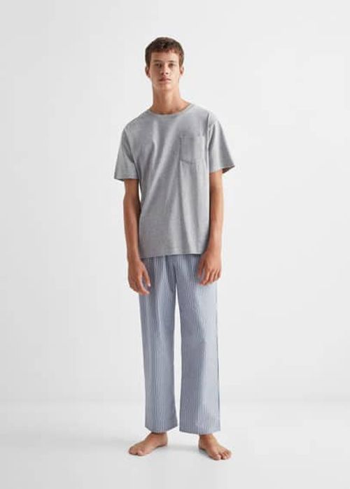 Striped long pyjamas grey -...