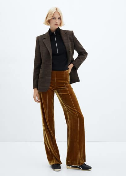 Mango velvet blazer and flared trousers set in khaki | ASOS