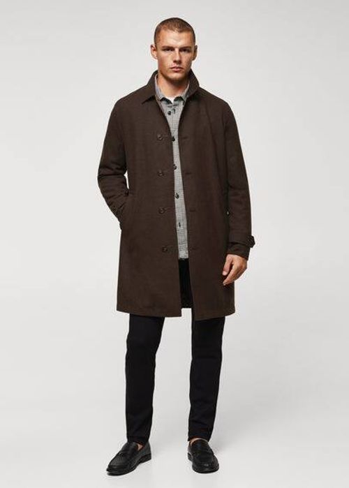 Long recycled wool coat dark navy - Man - M - MANGO MAN, £79.99