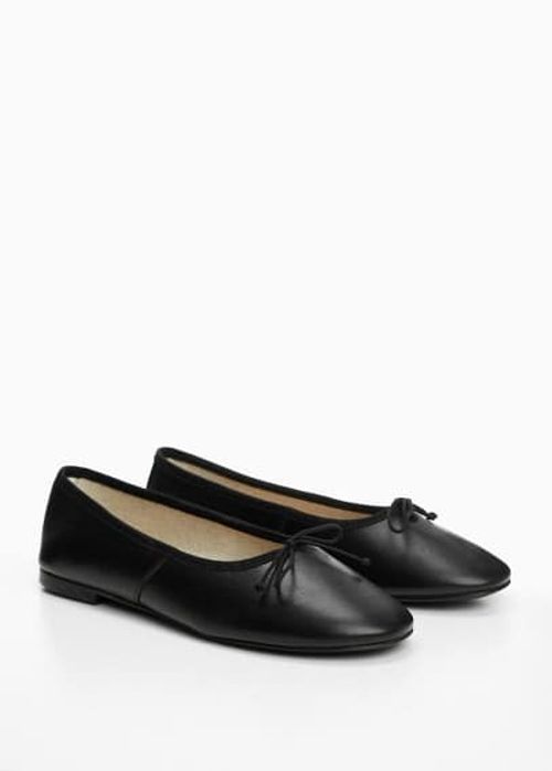 Bow leather ballerina black -...