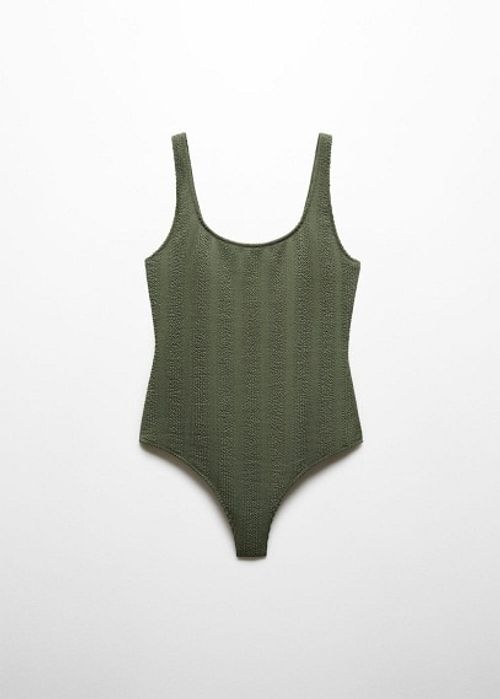 Textured swimsuit khaki -...