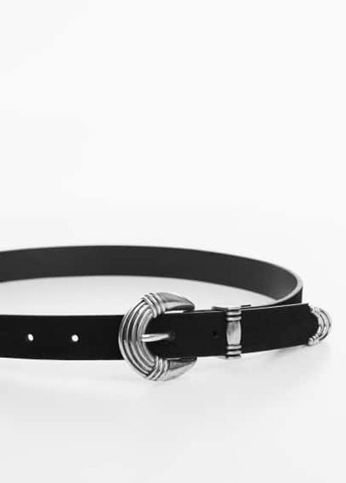 Buckle leather belt black -...