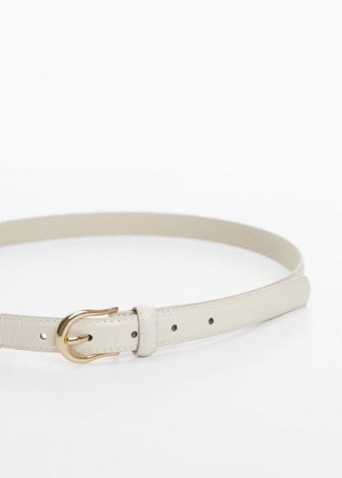 Buckle skinny belt ecru -...