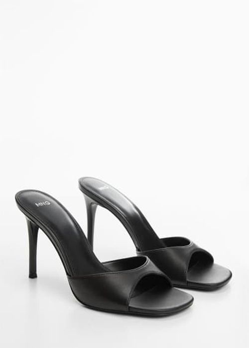 Heel leather sandals black -...