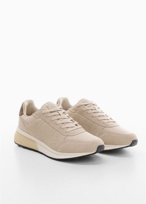 Leather mixed sneakers beige...