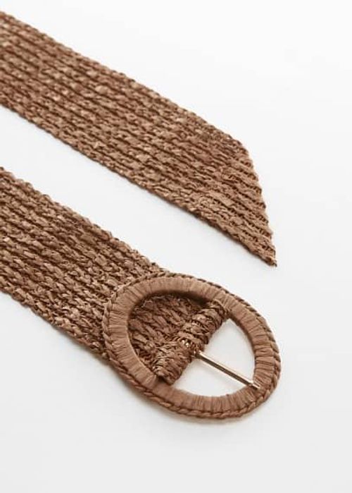 Raffia buckle belt brown -...