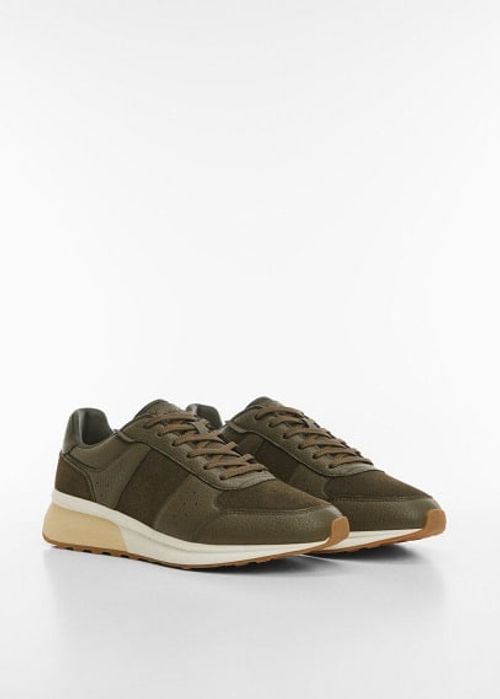 Leather mixed sneakers khaki...