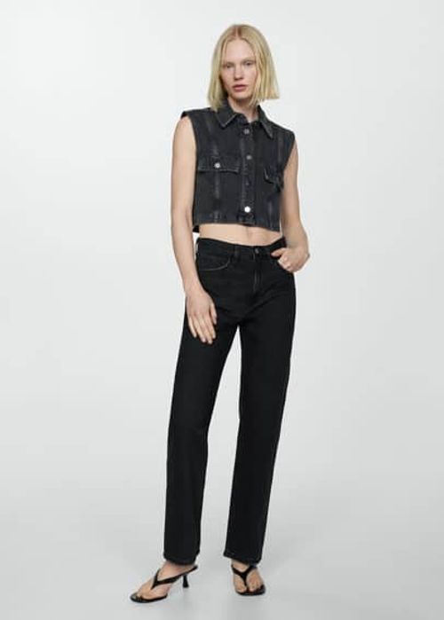 Mid-rise straight jeans black...