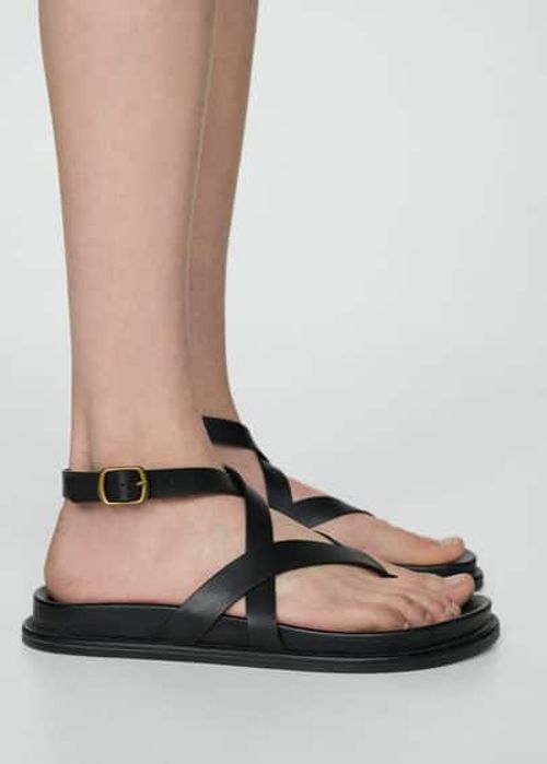 Leather strap sandals black -...