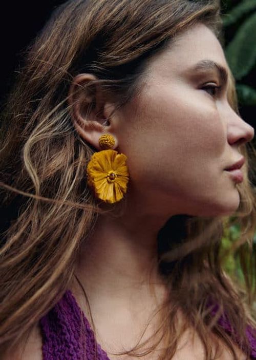 Raffia earrings mustard -...