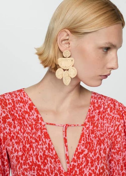 Long raffia earrings beige -...