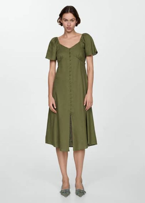 Buttoned linen-blend dress...