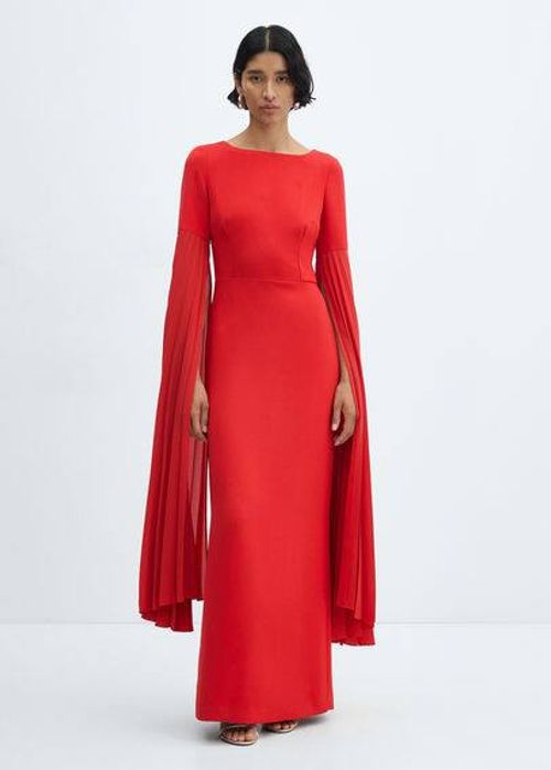 Pleated sleeve dress red -...