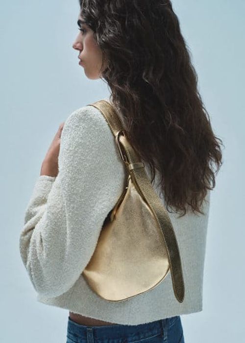 Leather shoulder bag gold -...