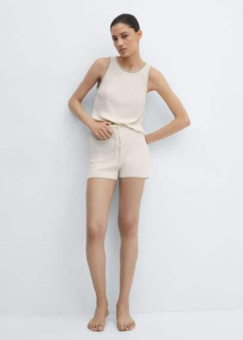 Ribbed pyjama shorts ecru -...